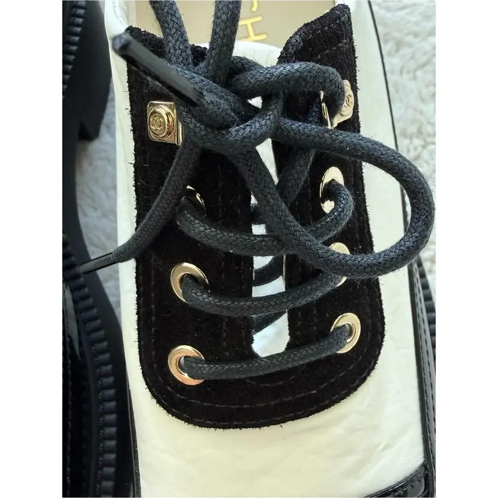 CHANEL women black/white women laces up platform shoes size 36 EU Retail 1275$